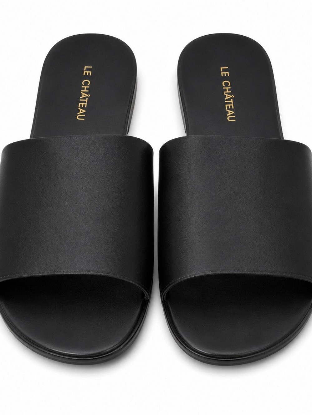 Le Chateau Black Leather Slide Sandals Sz 8 WORN ONCE!